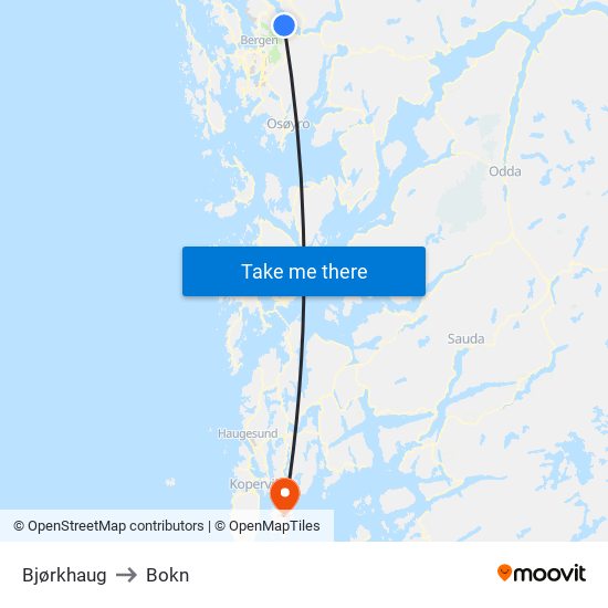 Bjørkhaug to Bokn map