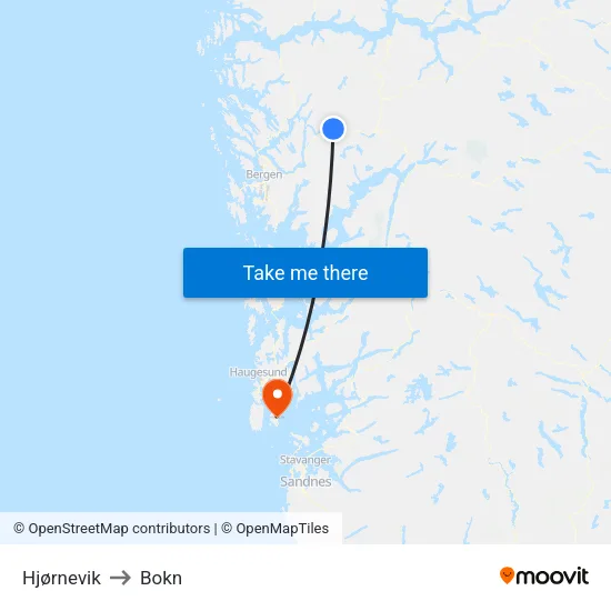Hjørnevik to Bokn map
