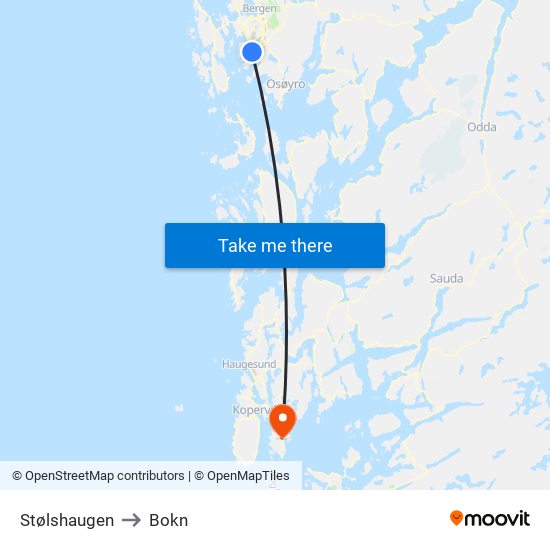 Stølshaugen to Bokn map