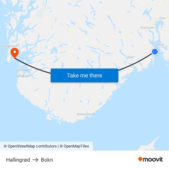 Hallingrød to Bokn map