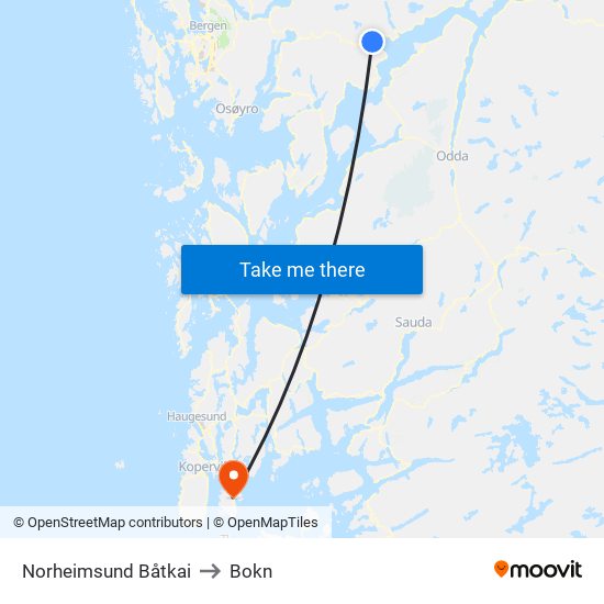 Norheimsund Båtkai to Bokn map