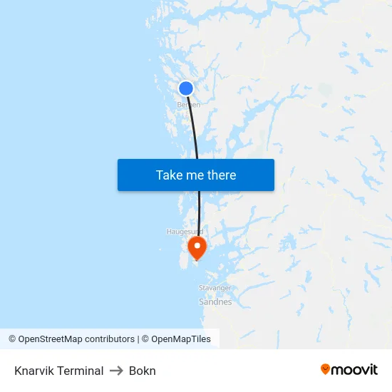 Knarvik Terminal to Bokn map