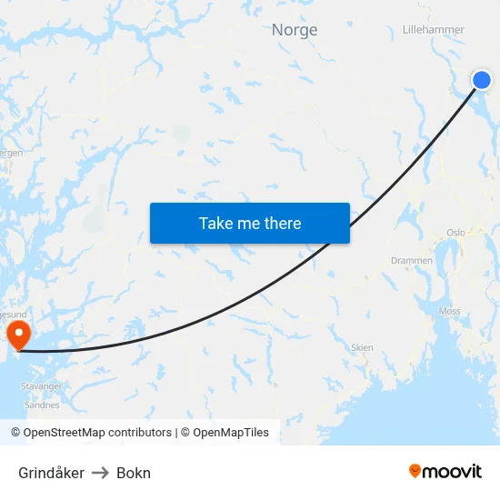 Grindåker to Bokn map