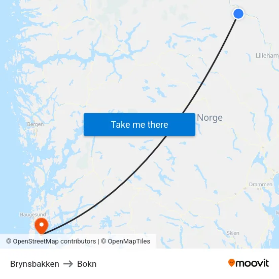 Brynsbakken to Bokn map