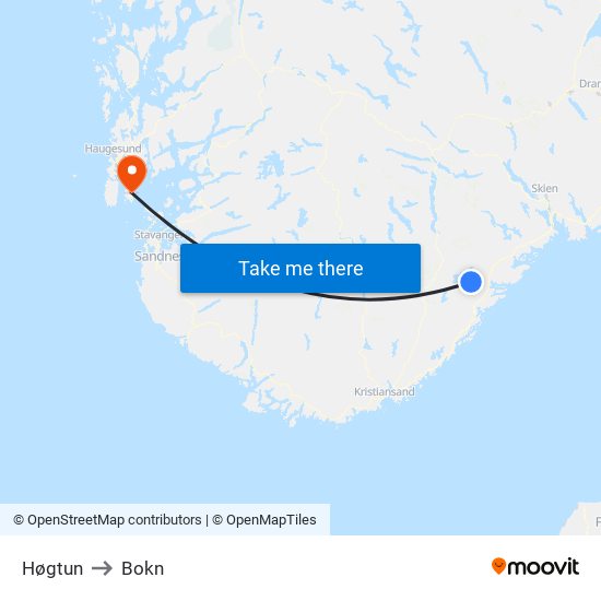 Høgtun to Bokn map
