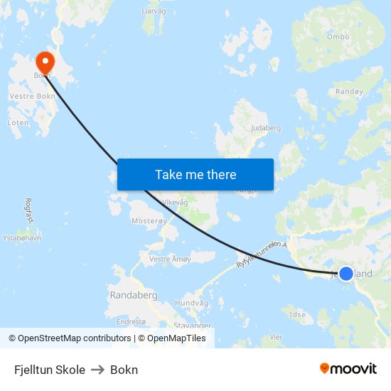 Fjelltun Skole to Bokn map