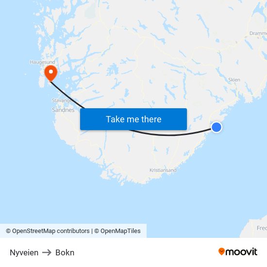 Nyveien to Bokn map