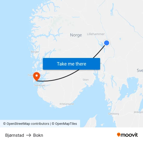 Bjørnstad to Bokn map