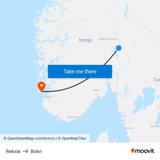 Reksla to Bokn map