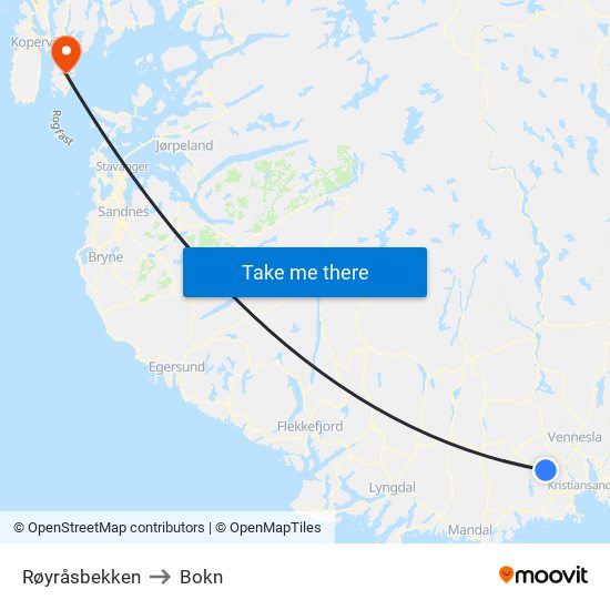 Røyråsbekken to Bokn map