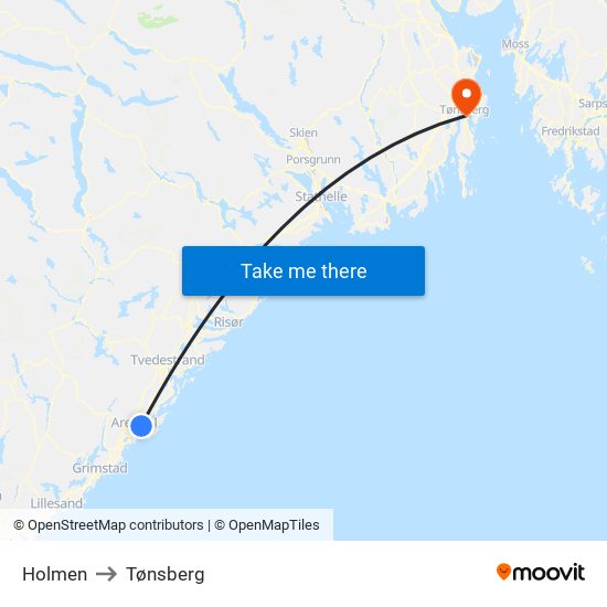 Holmen to Tønsberg map