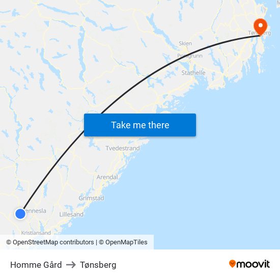 Homme Gård to Tønsberg map