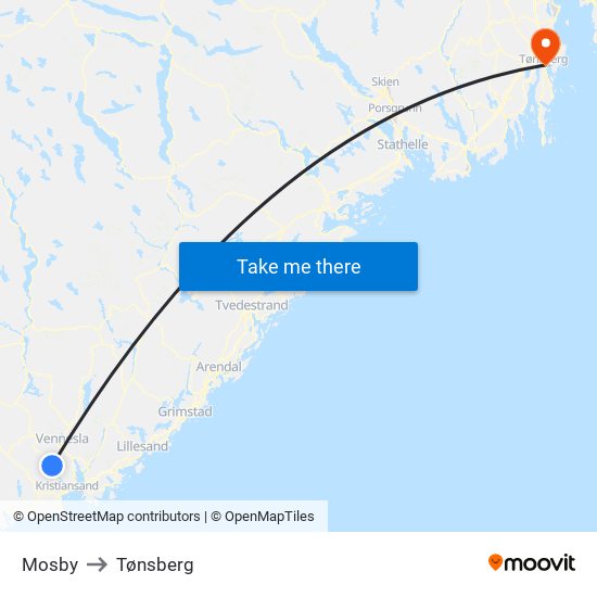 Mosby to Tønsberg map