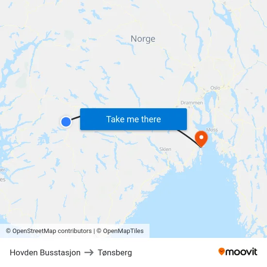Hovden Busstasjon to Tønsberg map