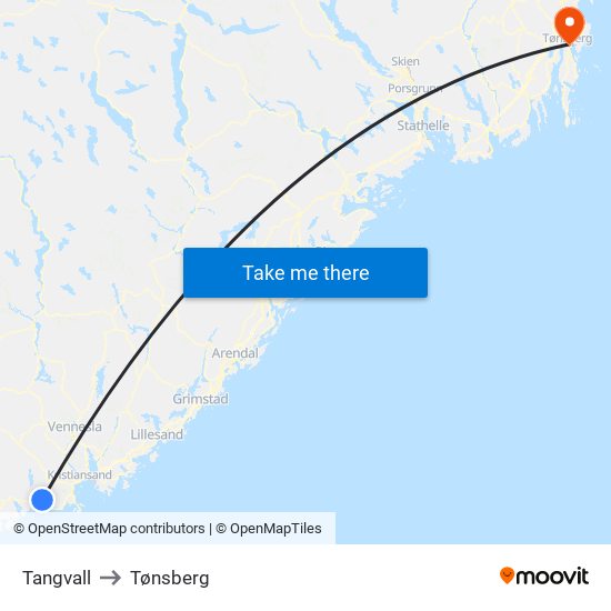 Tangvall to Tønsberg map