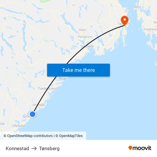 Konnestad to Tønsberg map