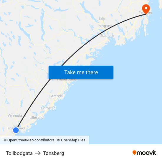 Tollbodgata to Tønsberg map