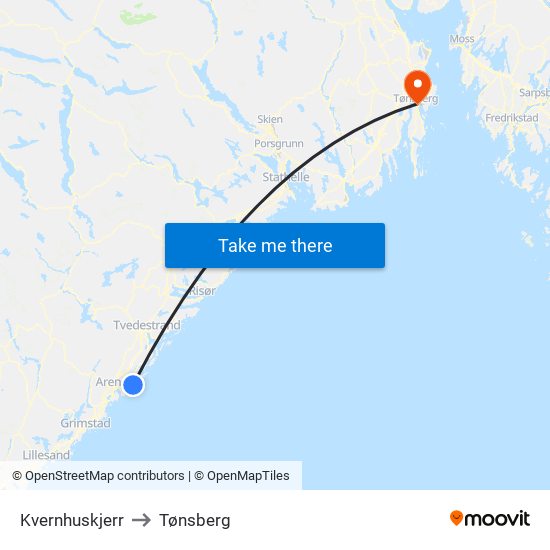 Kvernhuskjerr to Tønsberg map