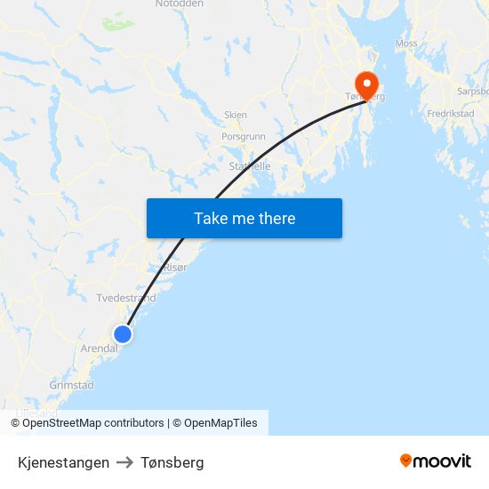 Kjenestangen to Tønsberg map