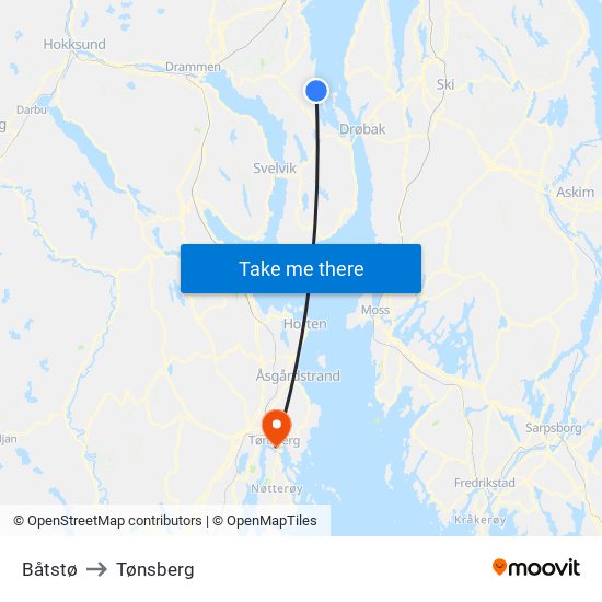 Båtstø to Tønsberg map