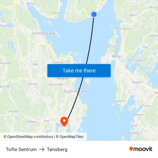 Tofte Sentrum to Tønsberg map