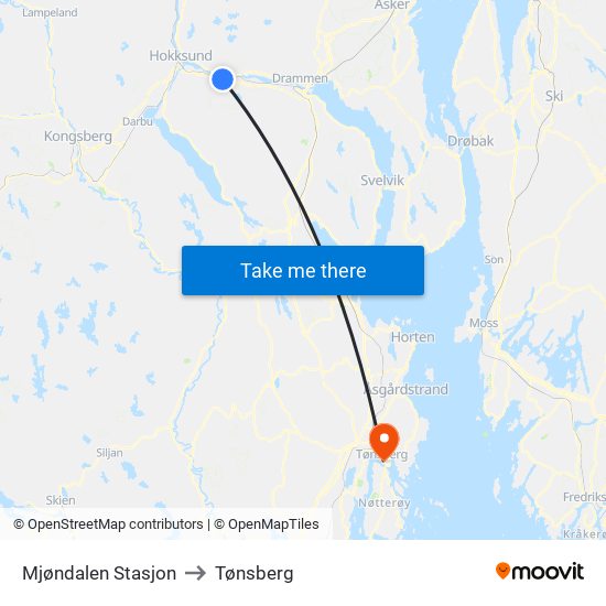 Mjøndalen Stasjon to Tønsberg map