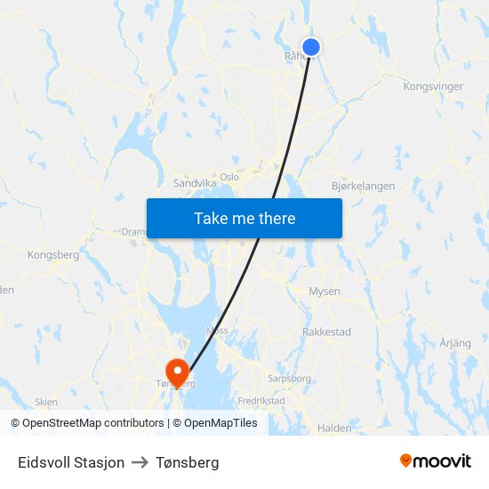 Eidsvoll Stasjon to Tønsberg map