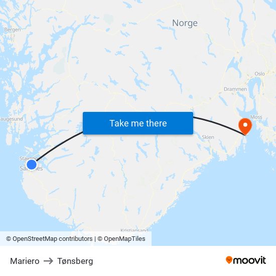 Mariero to Tønsberg map