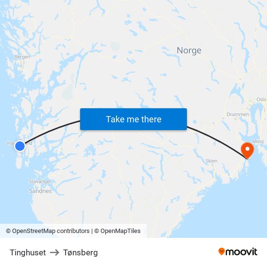 Tinghuset to Tønsberg map