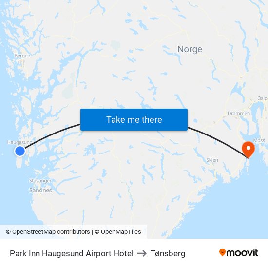Park Inn Haugesund Airport Hotel to Tønsberg map