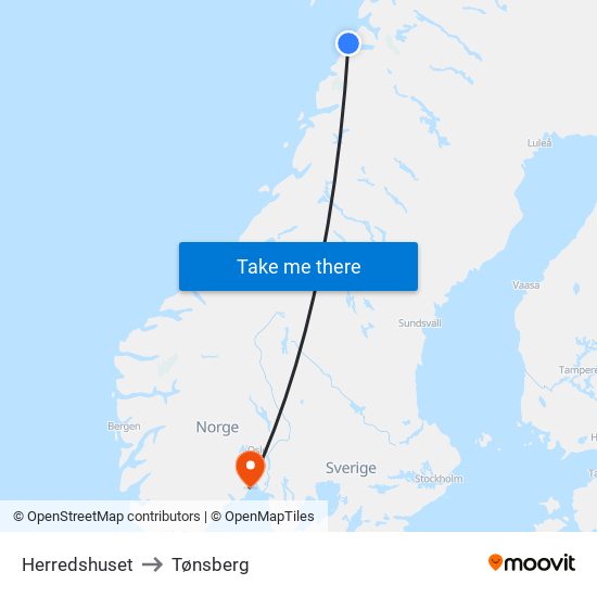 Herredshuset to Tønsberg map