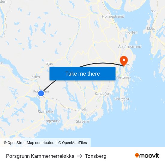 Porsgrunn Kammerherreløkka to Tønsberg map