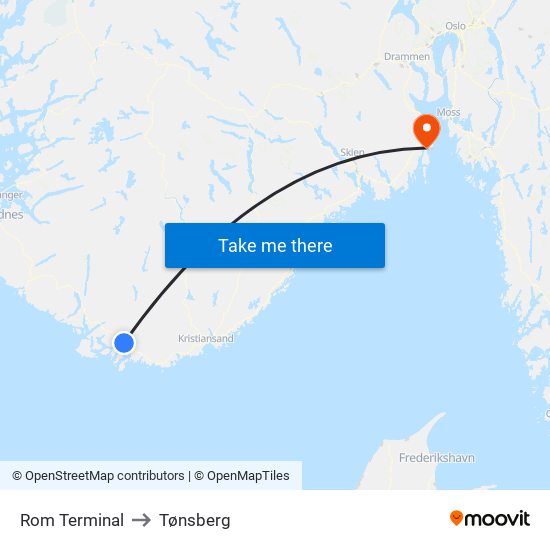 Rom Terminal to Tønsberg map