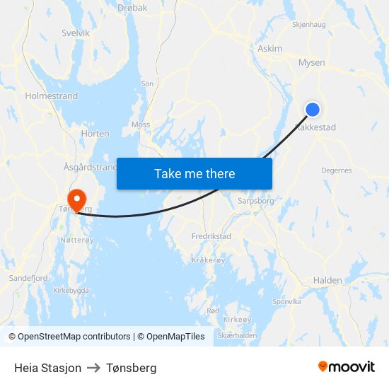 Heia Stasjon to Tønsberg map
