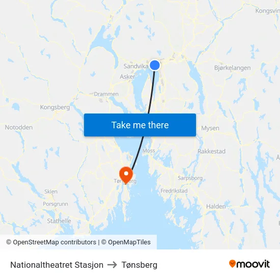 Nationaltheatret Stasjon to Tønsberg map