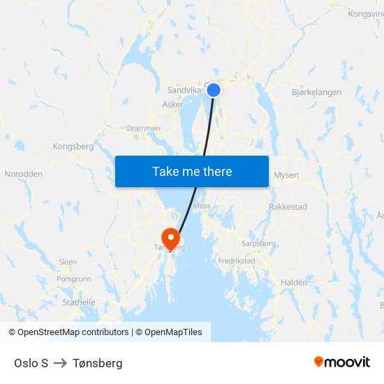 Oslo S to Tønsberg map