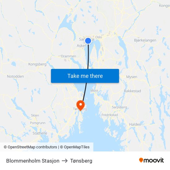 Blommenholm Stasjon to Tønsberg map