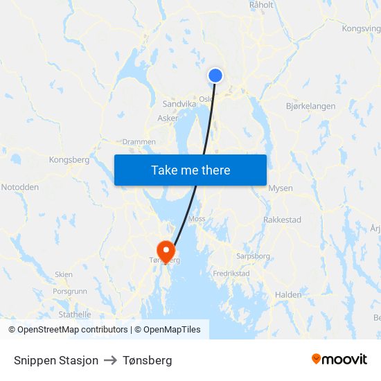 Snippen Stasjon to Tønsberg map