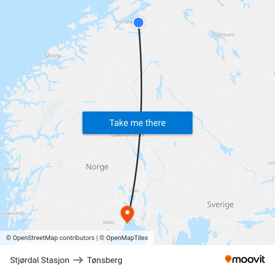 Stjørdal Stasjon to Tønsberg map