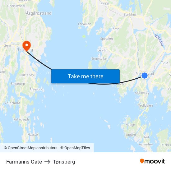 Farmanns Gate to Tønsberg map