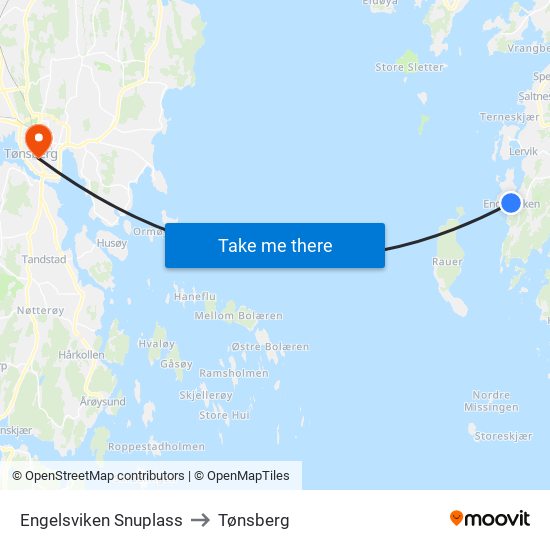Engelsviken Snuplass to Tønsberg map
