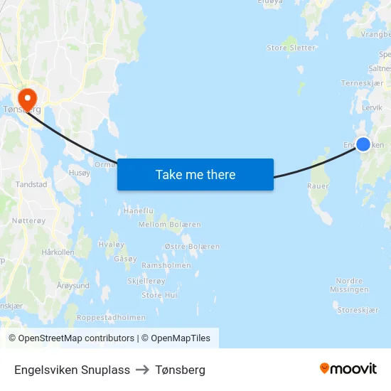 Engelsviken Snuplass to Tønsberg map