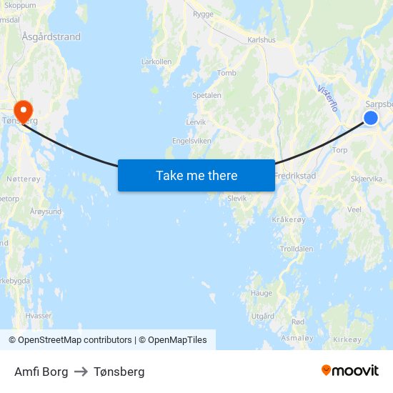 Amfi Borg to Tønsberg map