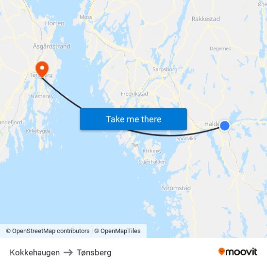 Kokkehaugen to Tønsberg map