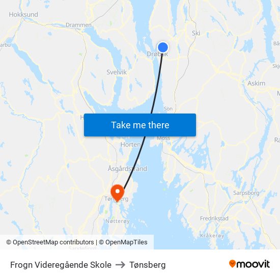 Frogn Videregående Skole to Tønsberg map