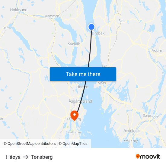 Håøya to Tønsberg map