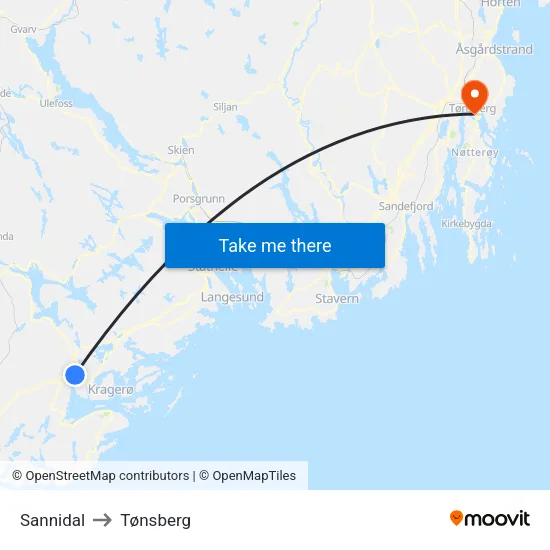Sannidal to Tønsberg map