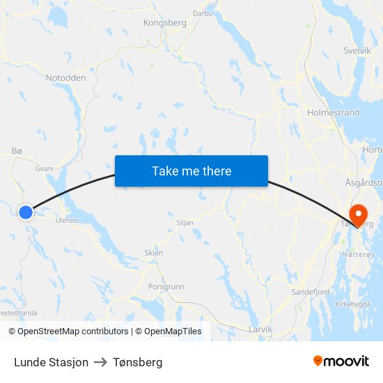 Lunde Stasjon to Tønsberg map