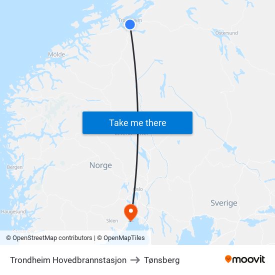 Trondheim Hovedbrannstasjon to Tønsberg map