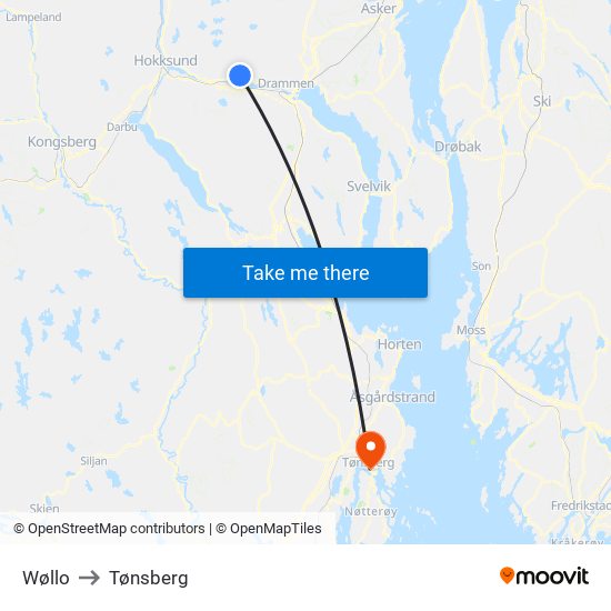 Wøllo to Tønsberg map